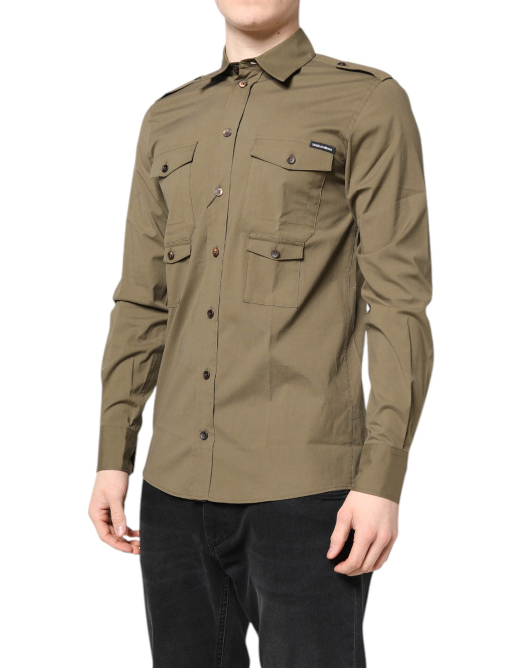 Men’s Dolce &amp; Gabbana Brown Cotton Stretch Casual Long Sleeves Shirt