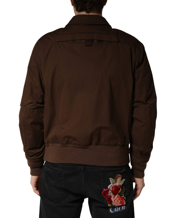 Men’s Dolce &amp; Gabbana Brown Cotton Stretch Full Zip Bomber Jacket