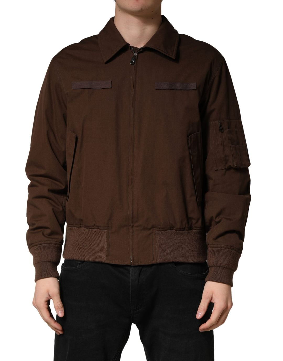 Men’s Dolce &amp; Gabbana Brown Cotton Stretch Full Zip Bomber Jacket