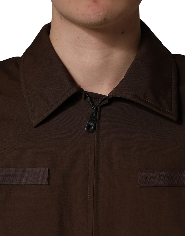 Men’s Dolce &amp; Gabbana Brown Cotton Stretch Full Zip Bomber Jacket
