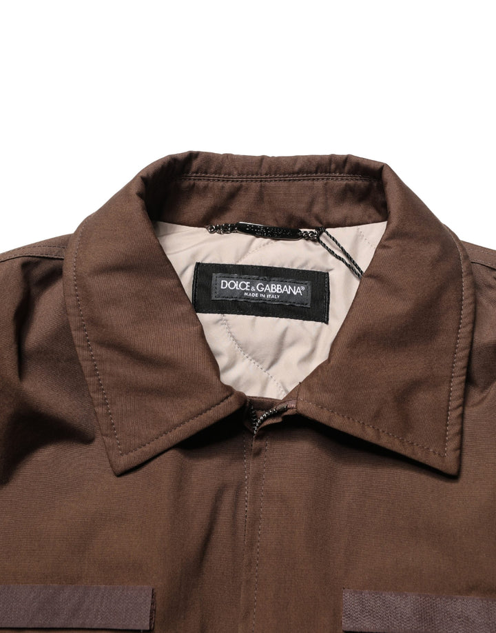 Men’s Dolce &amp; Gabbana Brown Cotton Stretch Full Zip Bomber Jacket