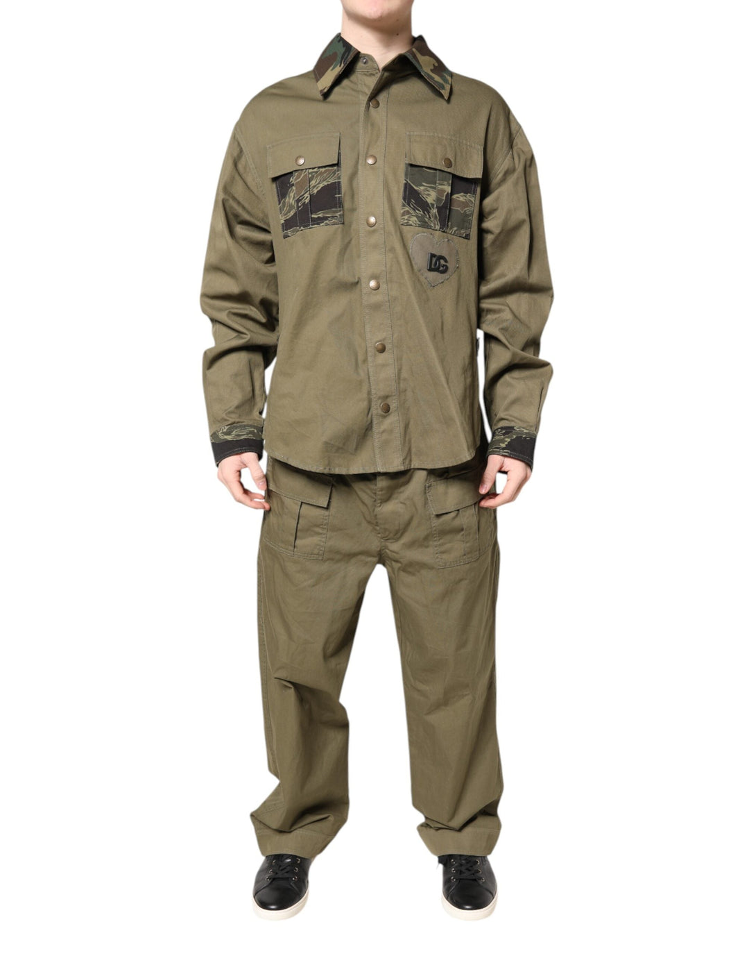 Dolce &amp; Gabbana Brown Cotton Stretch Shirt Pants Casual Set