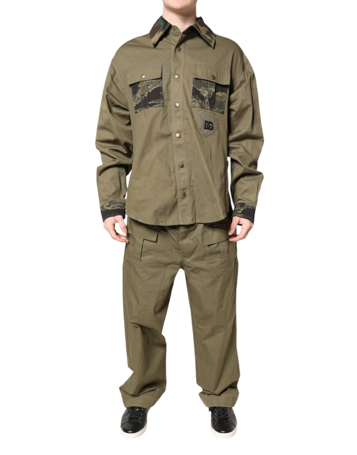 Dolce &amp; Gabbana Brown Cotton Stretch Shirt Pants Casual Set