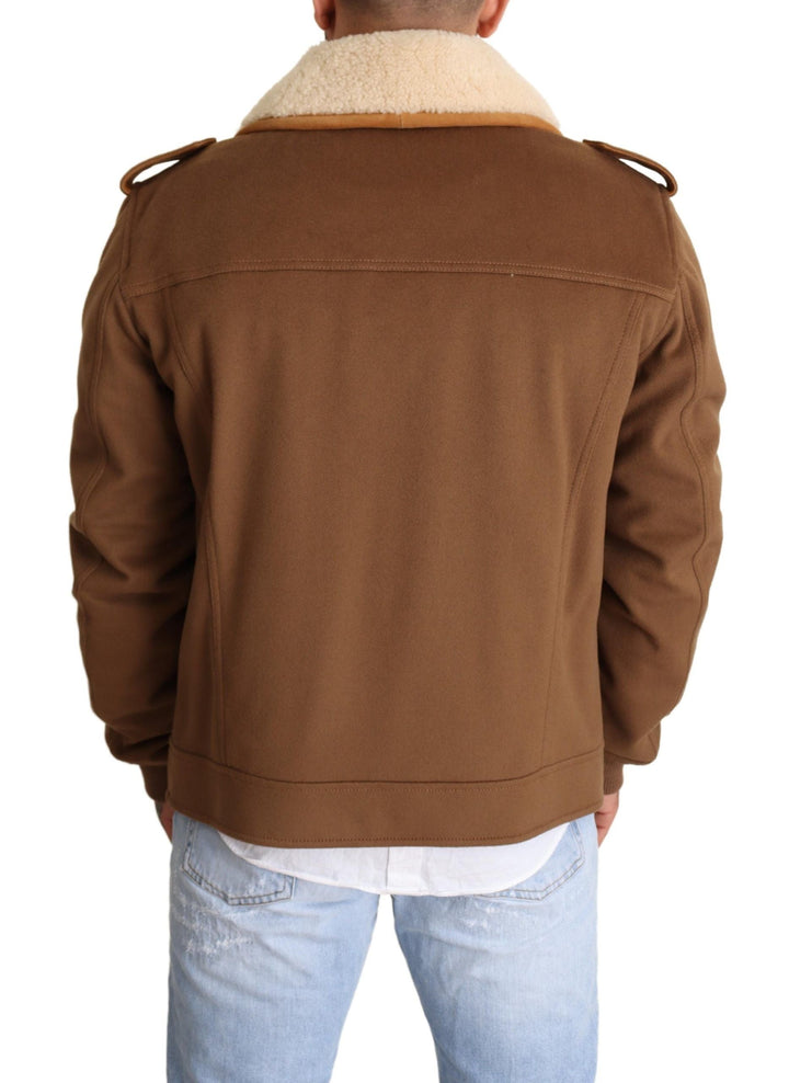 Men’s Dolce &amp; Gabbana Brown Double Breasted Shearling Coat Jacket