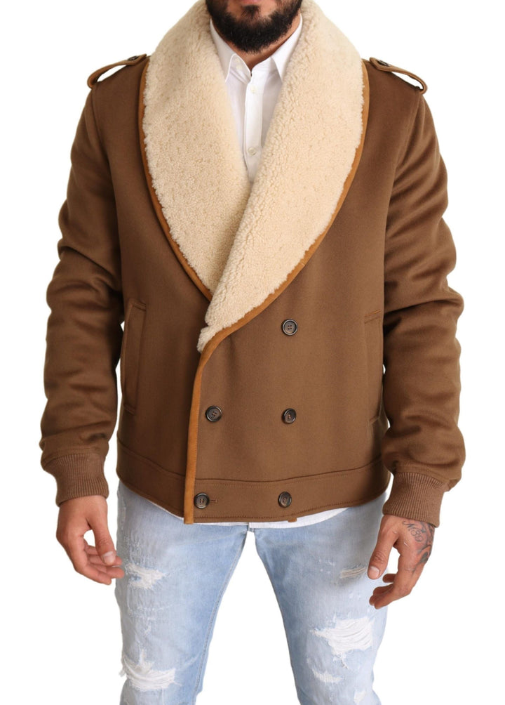 Men’s Dolce &amp; Gabbana Brown Double Breasted Shearling Coat Jacket