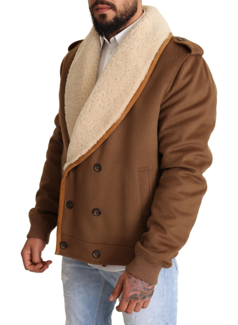 Men’s Dolce & Gabbana Brown Double Breasted Shearling Coat Jacket
