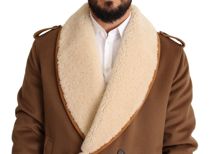Men’s Dolce &amp; Gabbana Brown Double Breasted Shearling Coat Jacket