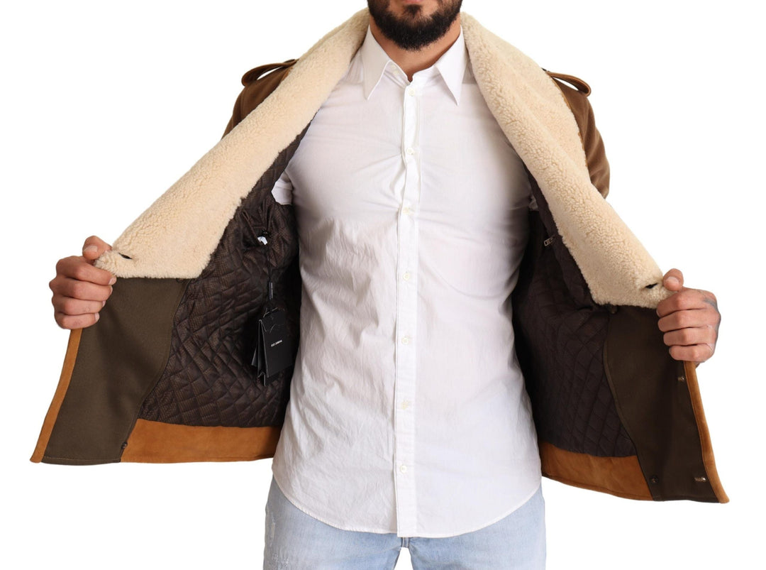Men’s Dolce &amp; Gabbana Brown Double Breasted Shearling Coat Jacket