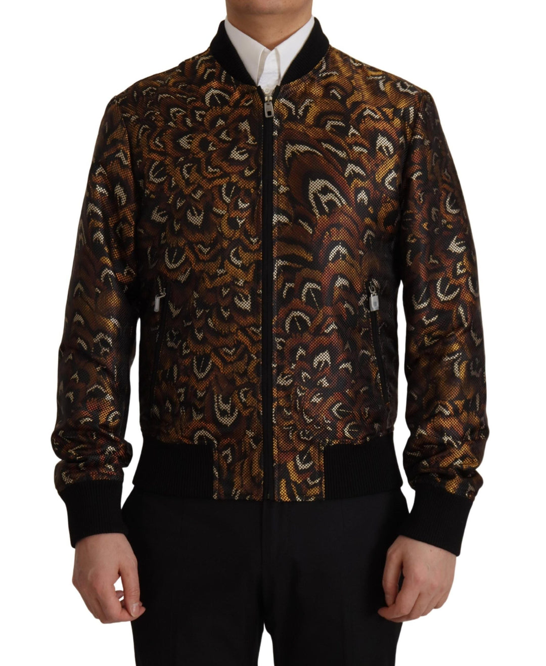 Men’s Dolce &amp; Gabbana Brown Feather Full Zip Blouson Jacket