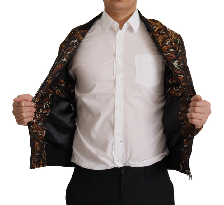 Men’s Dolce &amp; Gabbana Brown Feather Full Zip Blouson Jacket