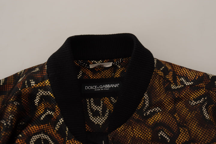 Men’s Dolce &amp; Gabbana Brown Feather Full Zip Blouson Jacket