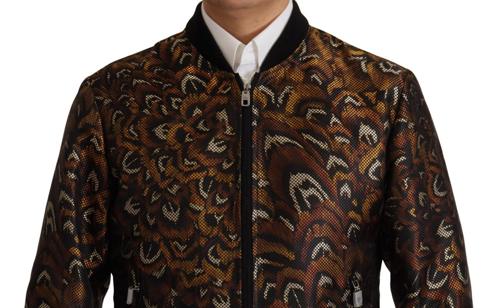 Men’s Dolce & Gabbana Brown Feather Full Zip Blouson Jacket