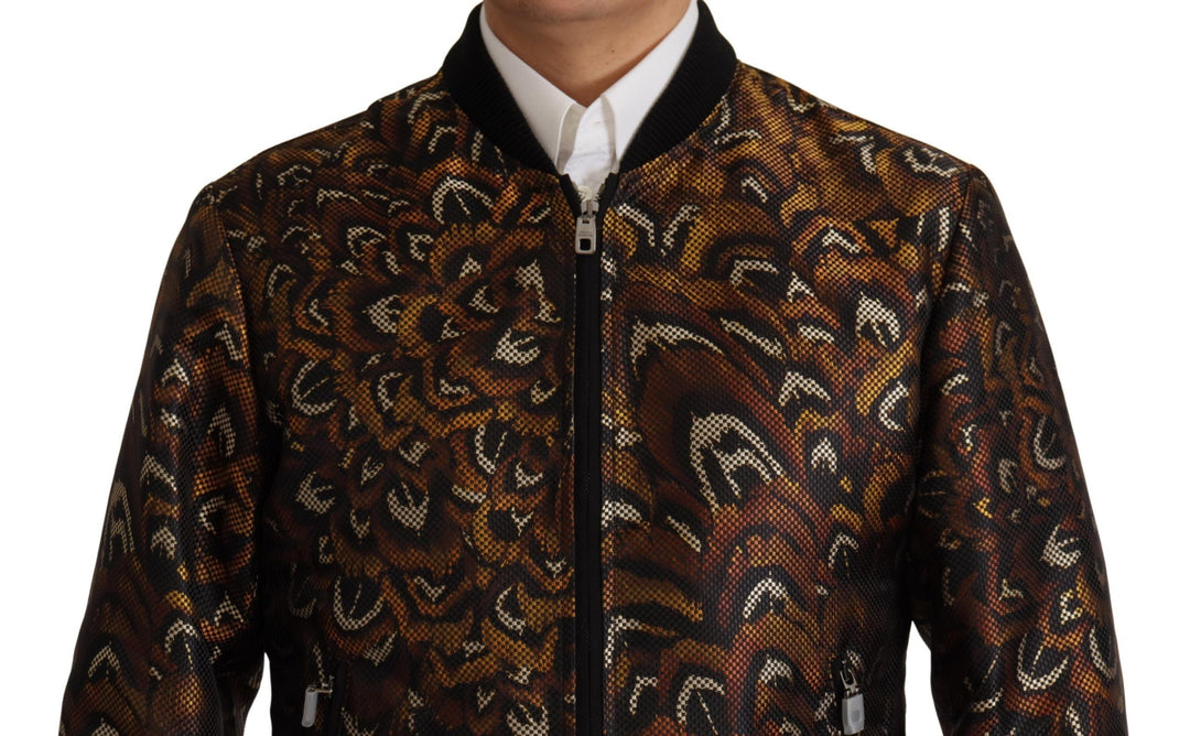 Men’s Dolce &amp; Gabbana Brown Feather Full Zip Blouson Jacket