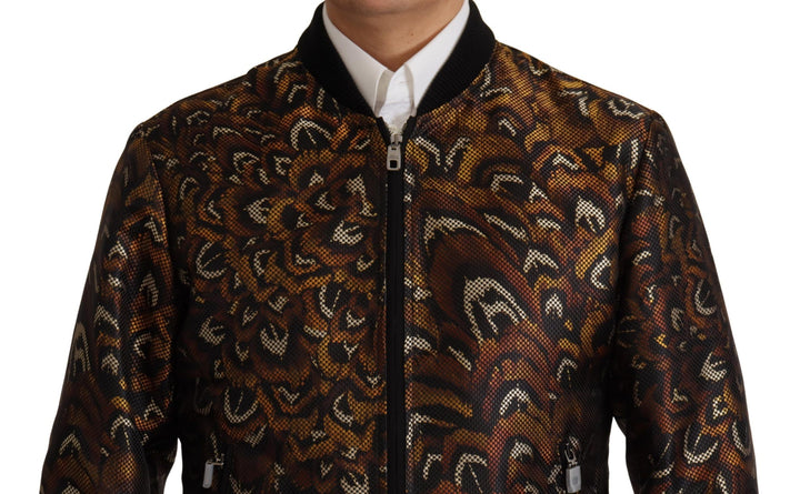 Men’s Dolce &amp; Gabbana Brown Feather Full Zip Blouson Jacket