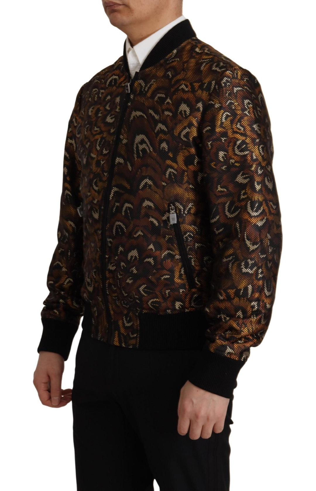 Men’s Dolce &amp; Gabbana Brown Feather Full Zip Blouson Jacket