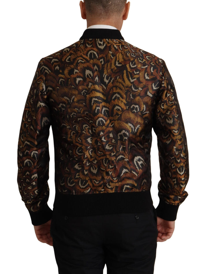Men’s Dolce &amp; Gabbana Brown Feather Full Zip Blouson Jacket