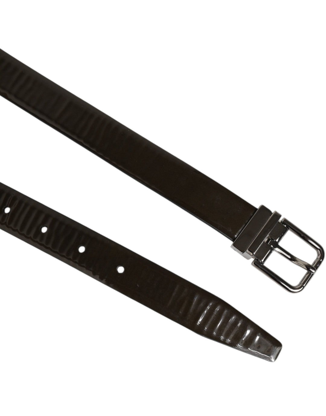 Dolce &amp; Gabbana Brown Glossy Leather Classic Metal Buckle Belt