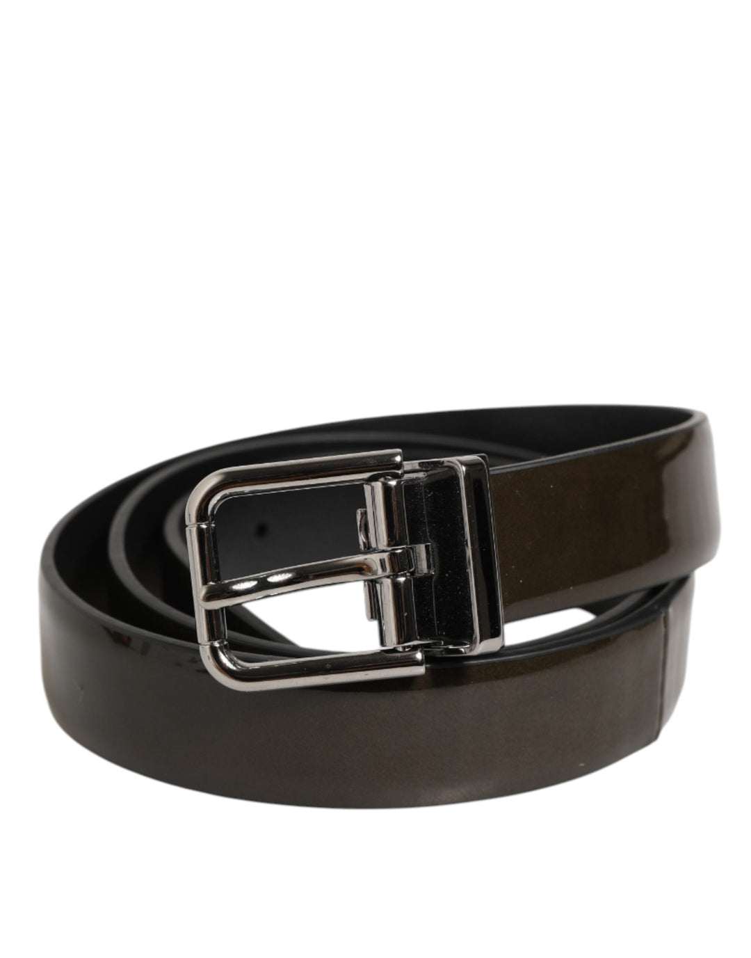 Dolce &amp; Gabbana Brown Glossy Leather Classic Metal Buckle Belt