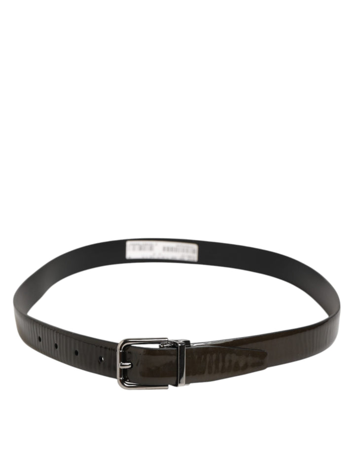 Dolce &amp; Gabbana Brown Glossy Leather Classic Metal Buckle Belt