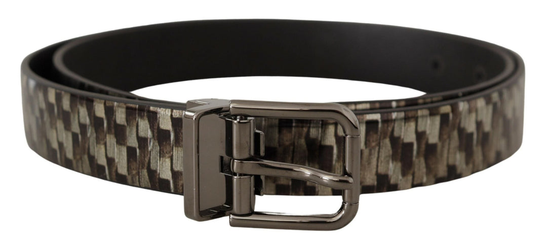 Dolce &amp; Gabbana Brown Herringbone Leather Gray Belt