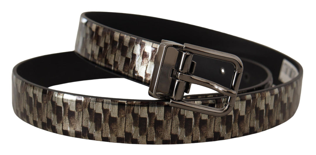 Dolce &amp; Gabbana Brown Herringbone Leather Gray Belt