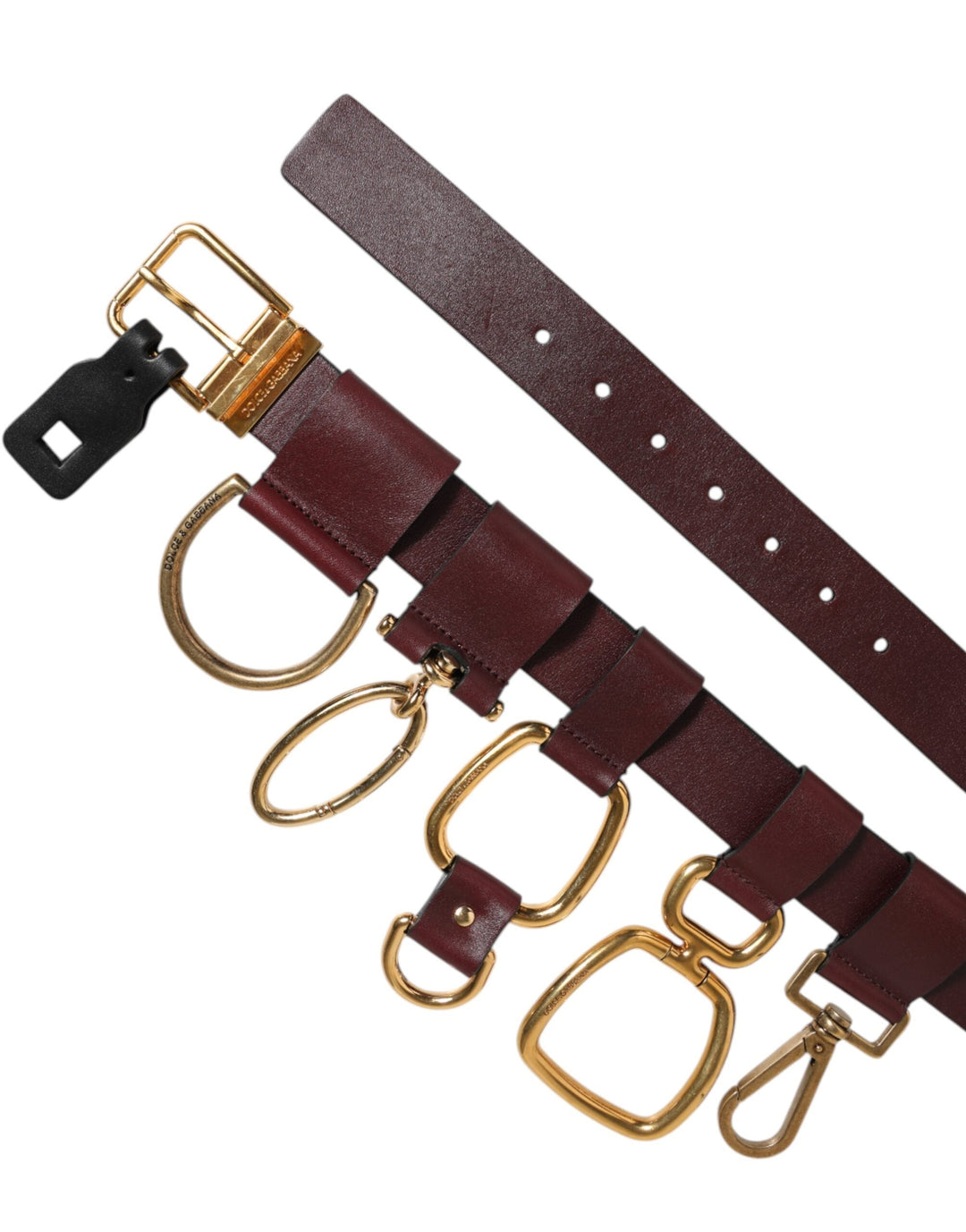 Dolce &amp; Gabbana Brown Key Ring Clip Attachments Buckle Belt