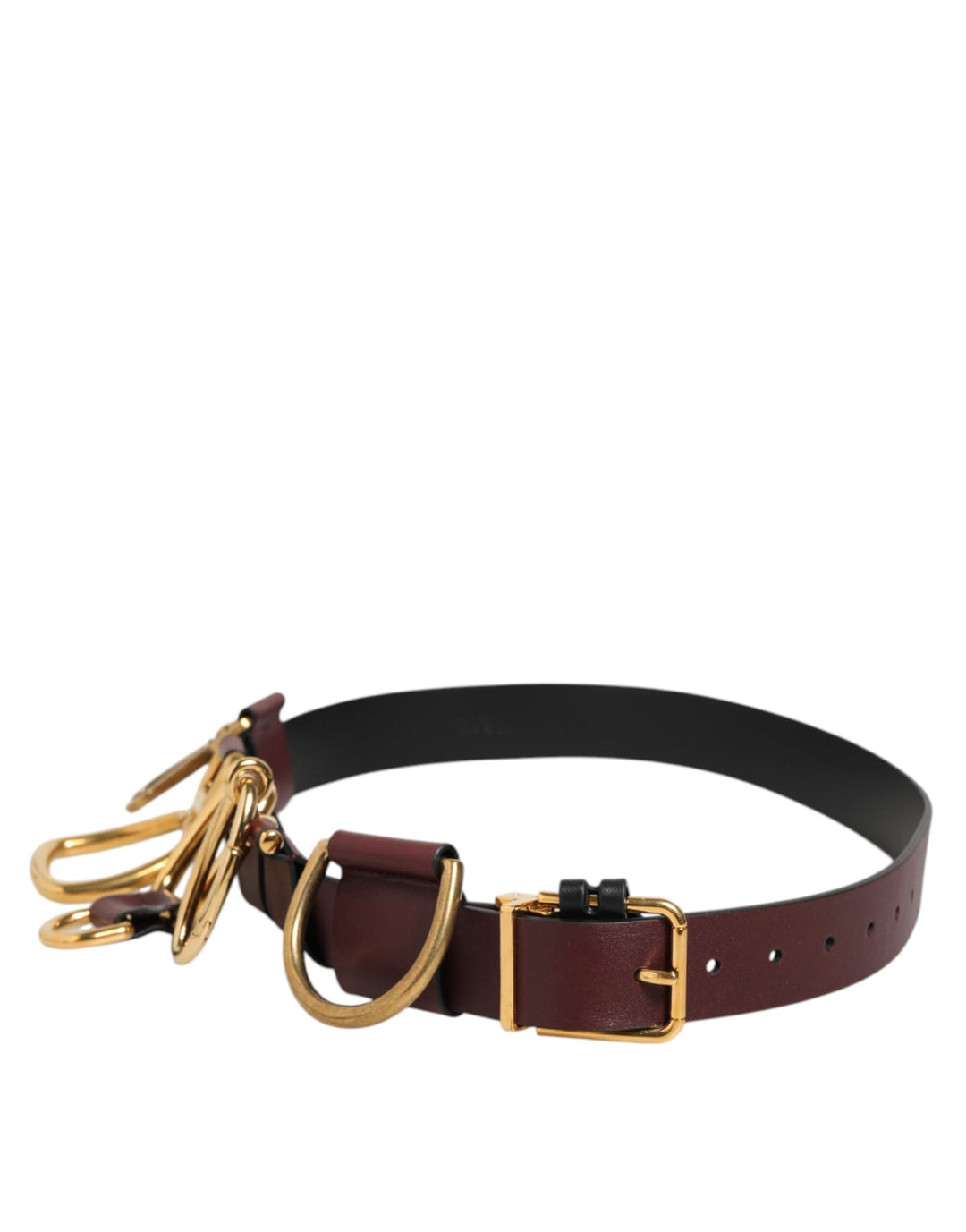 Dolce &amp; Gabbana Brown Key Ring Clip Attachments Buckle Belt