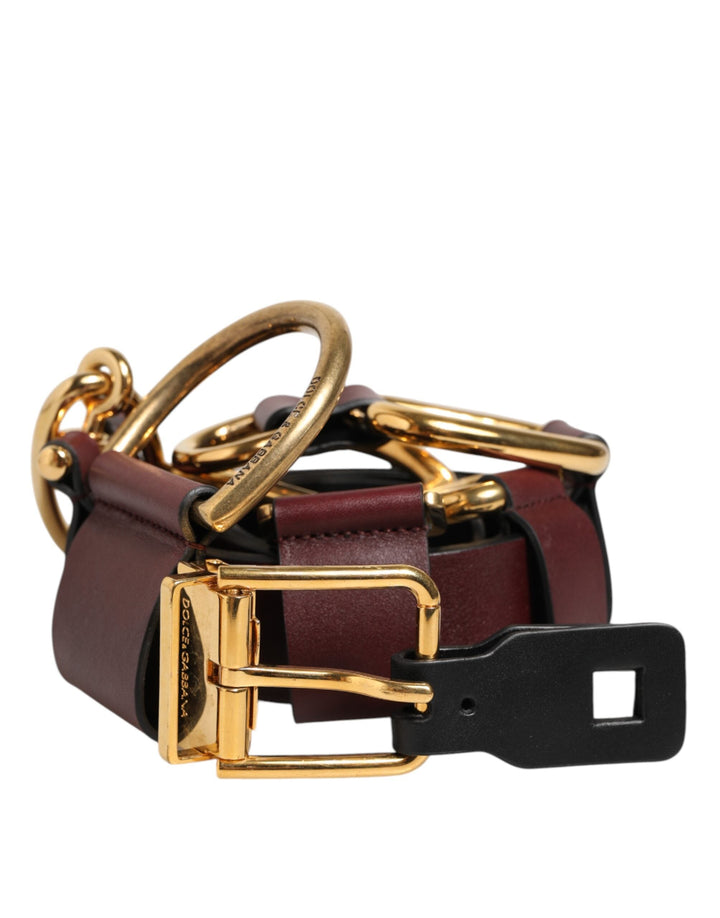 Dolce &amp; Gabbana Brown Key Ring Clip Attachments Buckle Belt