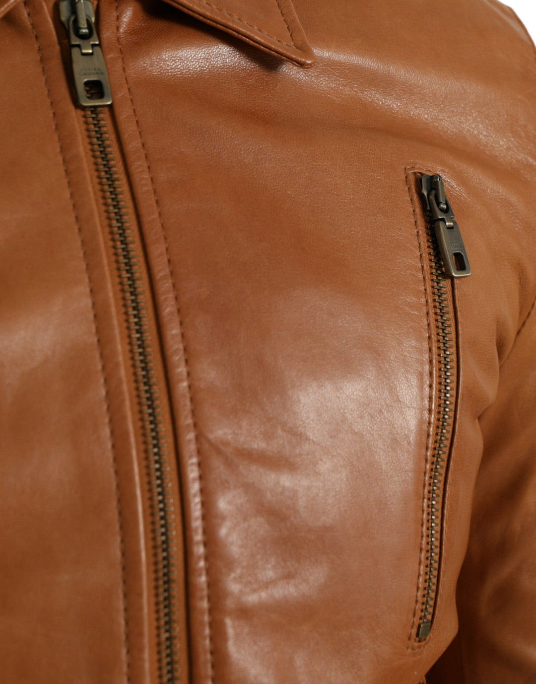 Men’s Dolce &amp; Gabbana Brown Lamb Leather Full Zip Blouson Jacket