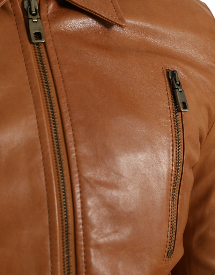 Men’s Dolce &amp; Gabbana Brown Lamb Leather Full Zip Blouson Jacket