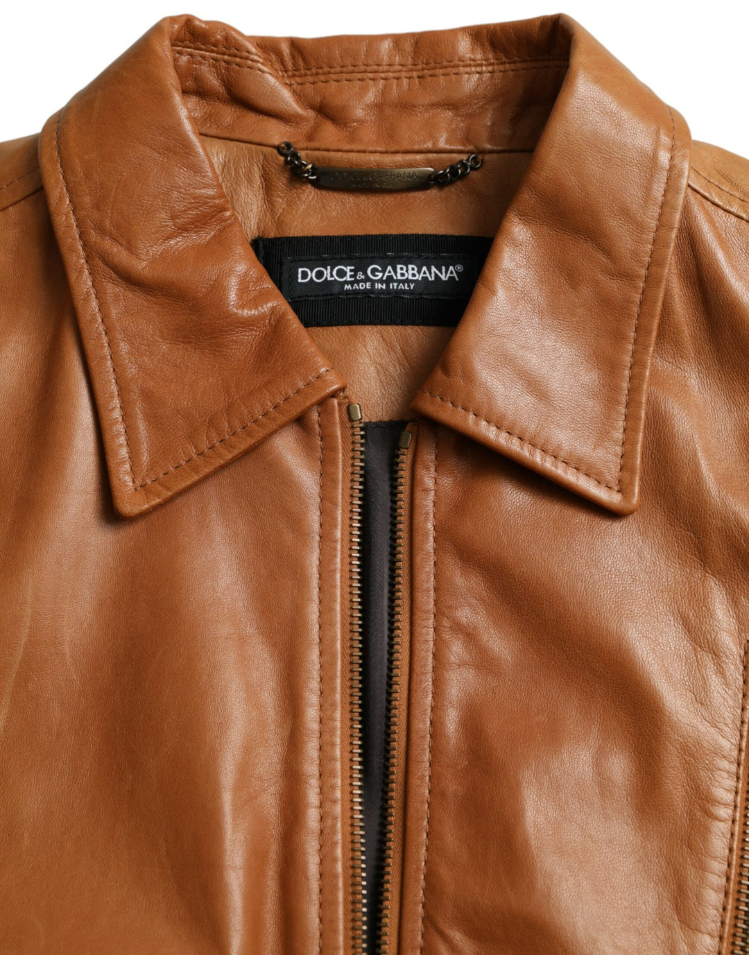 Men’s Dolce &amp; Gabbana Brown Lamb Leather Full Zip Blouson Jacket