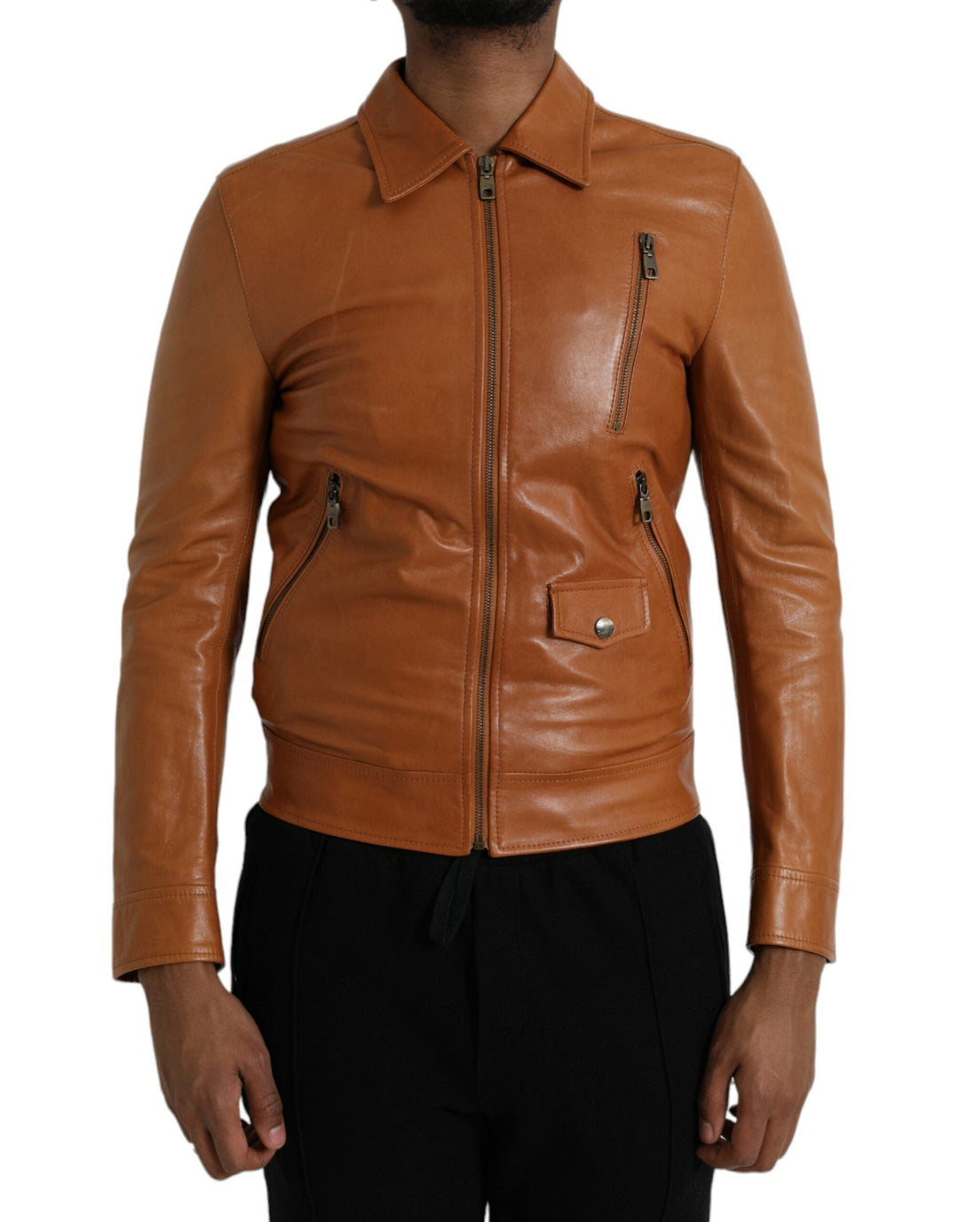 Men’s Dolce & Gabbana Brown Lamb Leather Full Zip Blouson Jacket