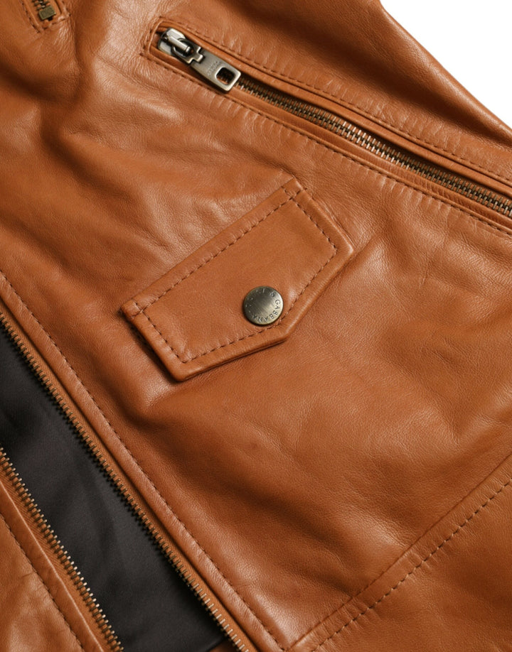Men’s Dolce &amp; Gabbana Brown Lamb Leather Full Zip Blouson Jacket