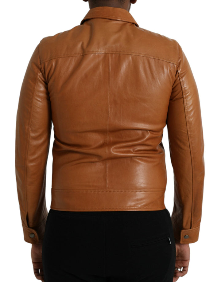 Men’s Dolce &amp; Gabbana Brown Lamb Leather Full Zip Blouson Jacket