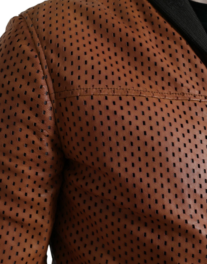Men’s Dolce &amp; Gabbana Brown Lambskin Leather Perforated Jacket