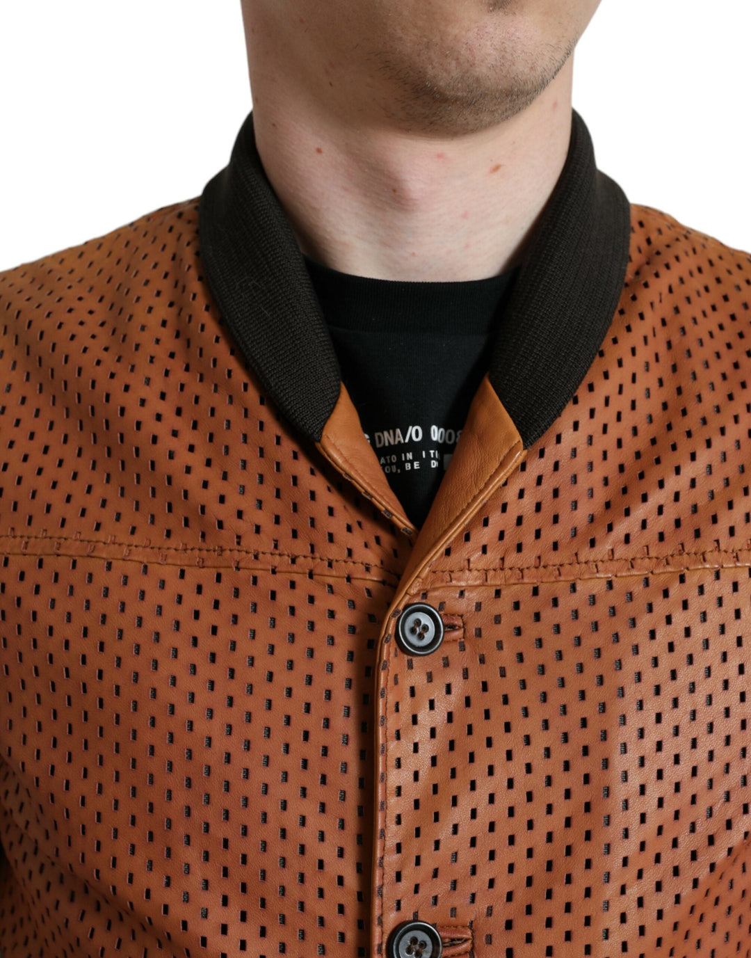 Men’s Dolce &amp; Gabbana Brown Lambskin Leather Perforated Jacket