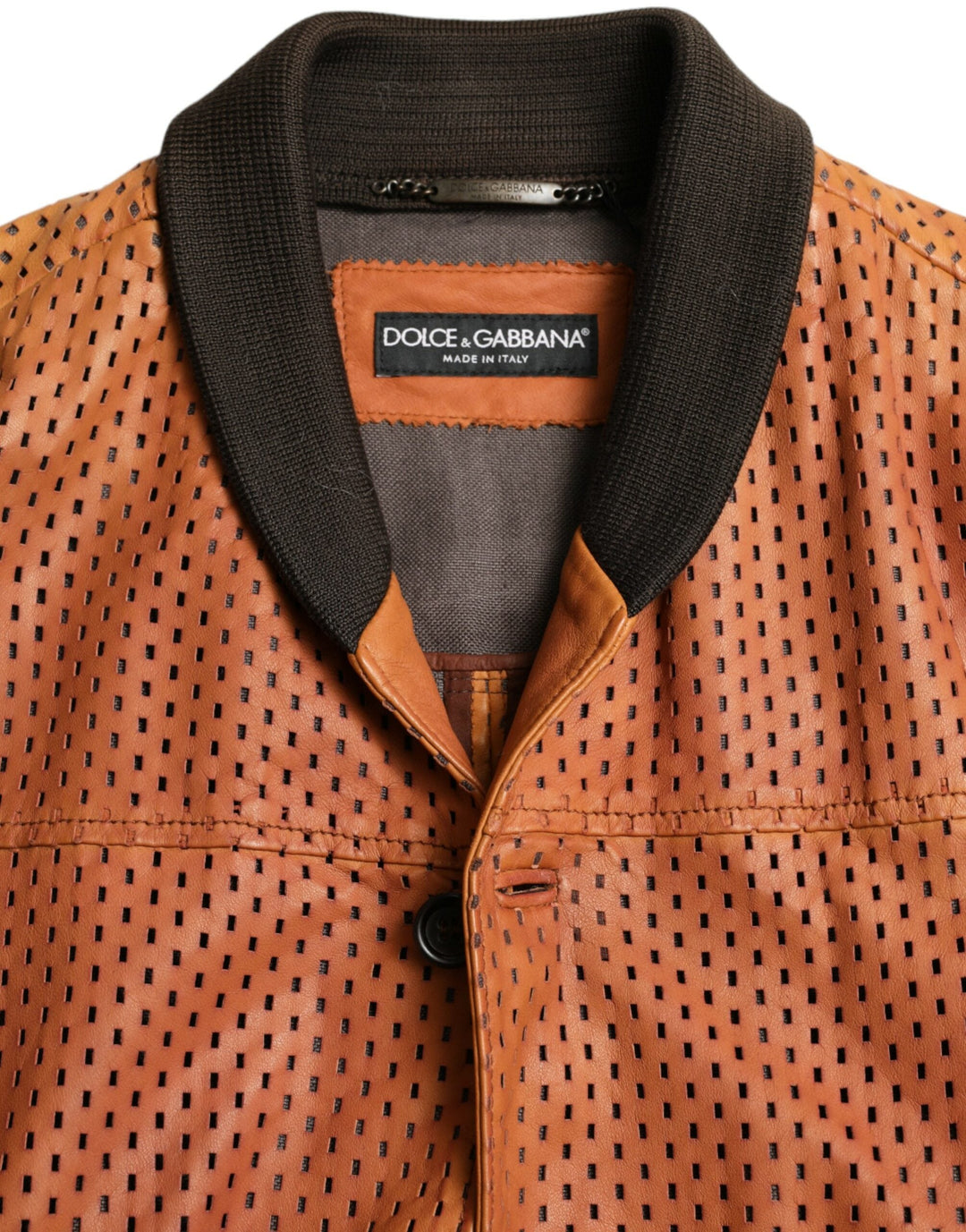 Men’s Dolce &amp; Gabbana Brown Lambskin Leather Perforated Jacket