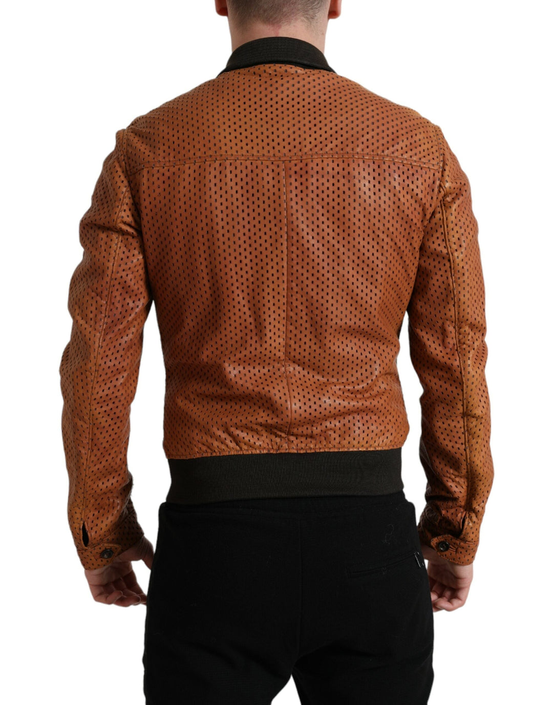 Men’s Dolce &amp; Gabbana Brown Lambskin Leather Perforated Jacket