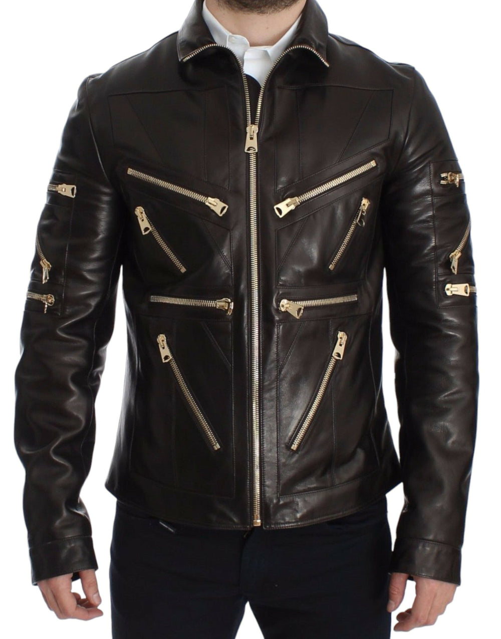 Men’s Dolce & Gabbana Brown Lambskin Leather Zipper Jacket
