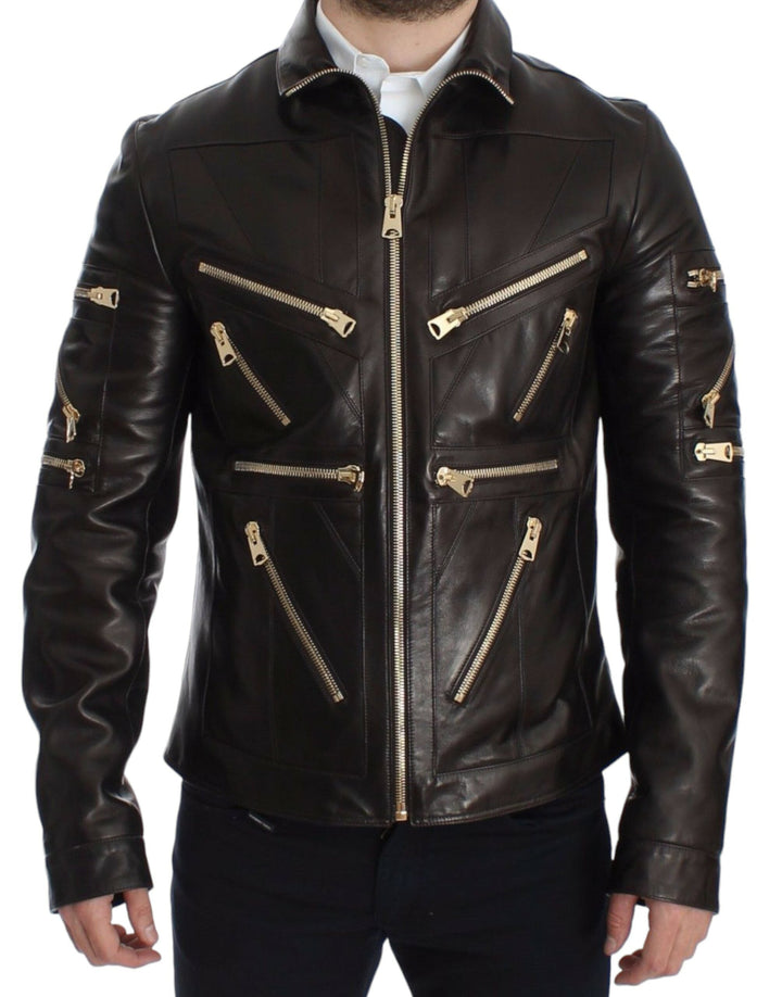 Men’s Dolce &amp; Gabbana Brown Lambskin Leather Zipper Jacket