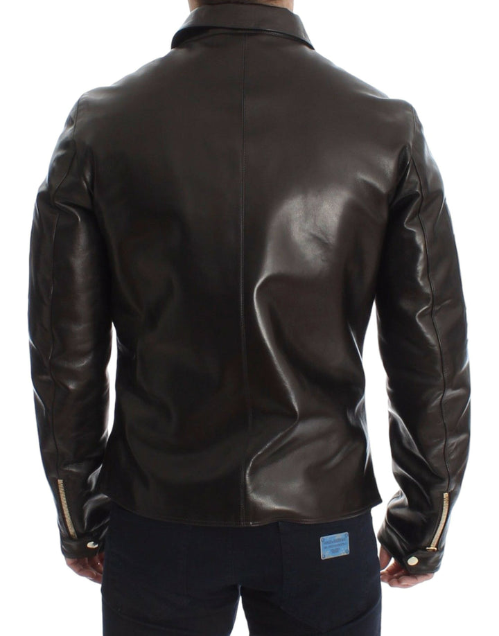 Men’s Dolce &amp; Gabbana Brown Lambskin Leather Zipper Jacket