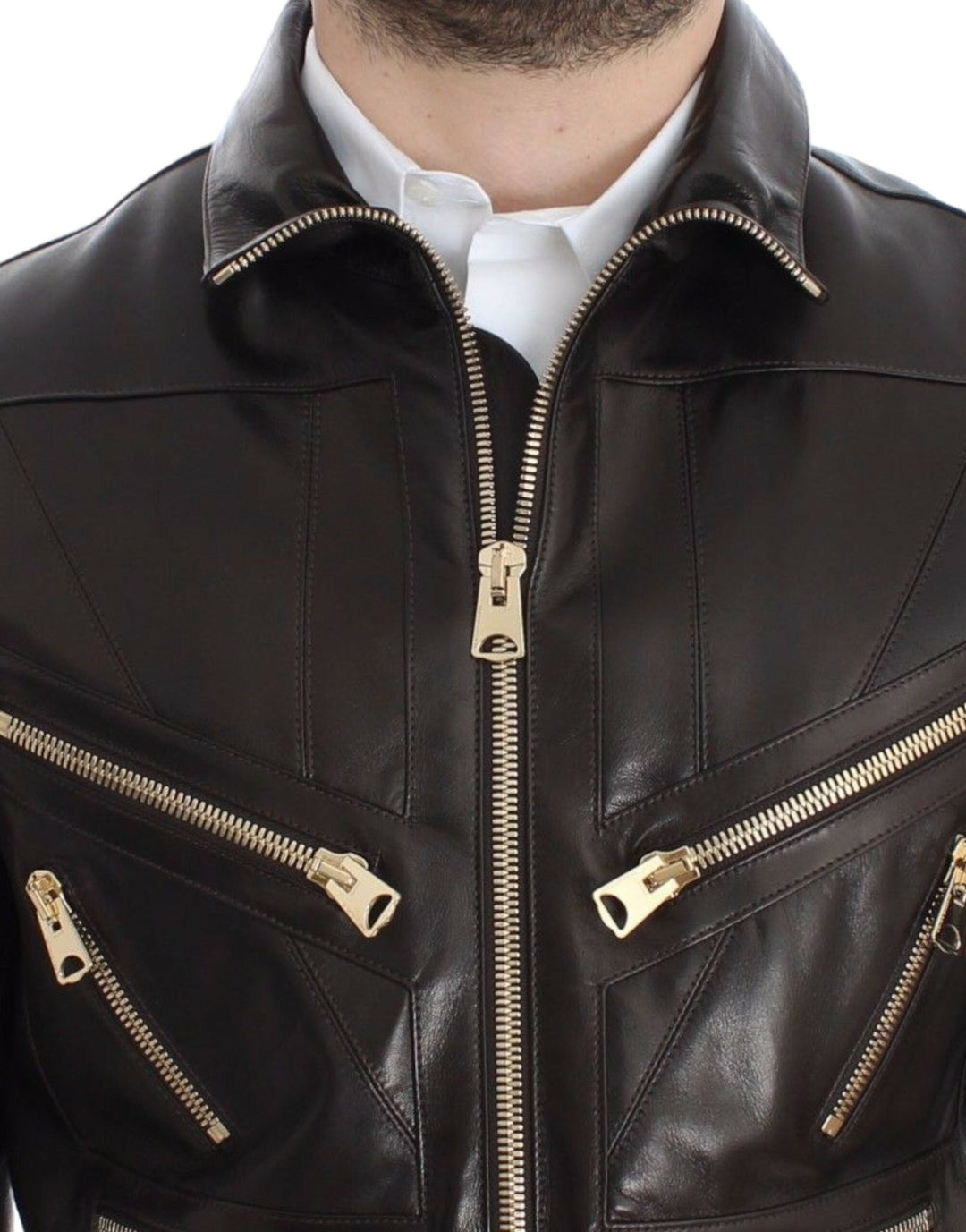 Men’s Dolce &amp; Gabbana Brown Lambskin Leather Zipper Jacket