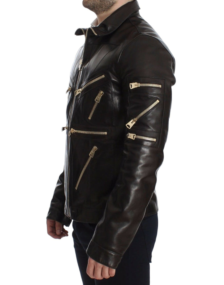 Men’s Dolce &amp; Gabbana Brown Lambskin Leather Zipper Jacket