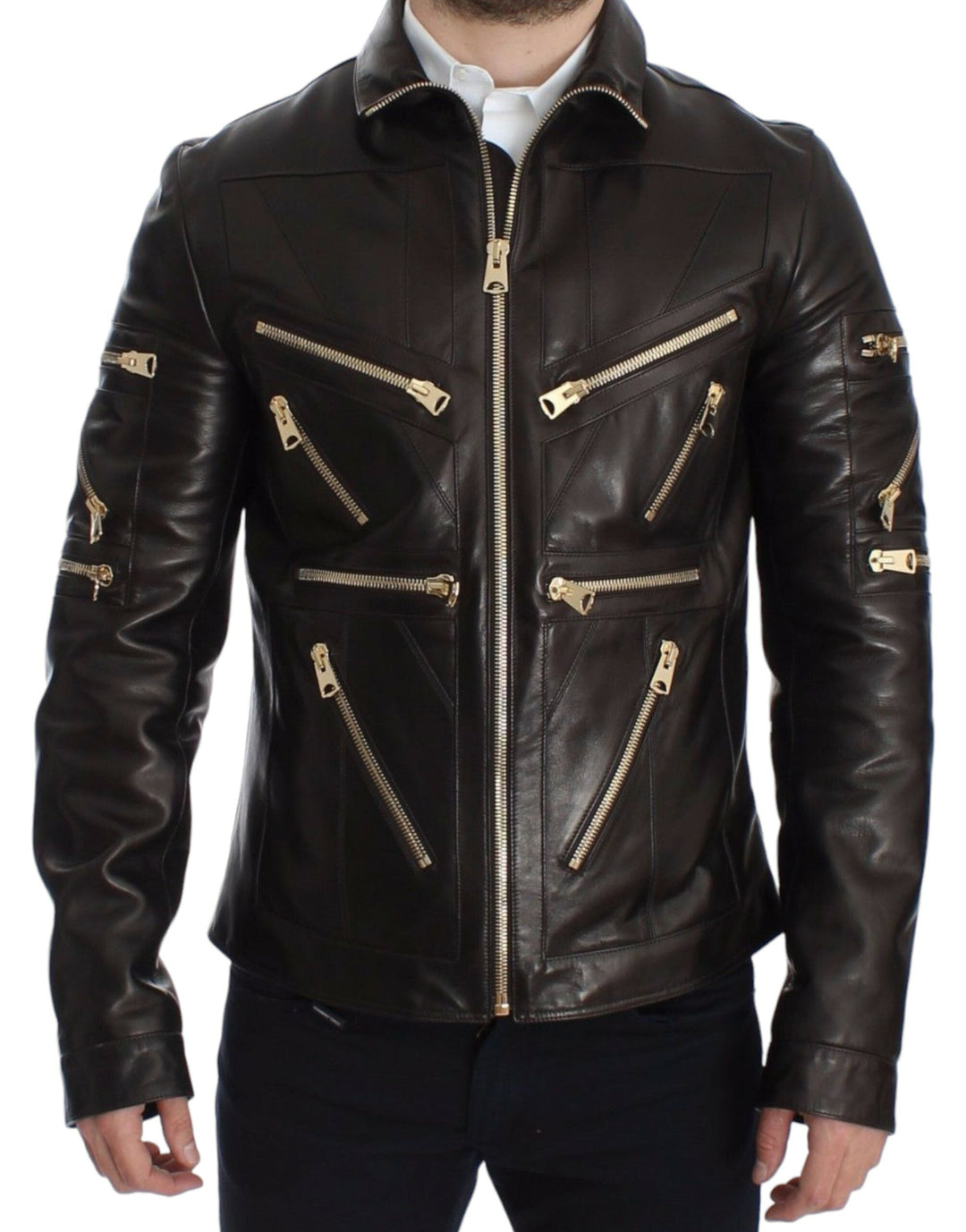 Men’s Dolce & Gabbana Brown Lambskin Leather Zipper Jacket