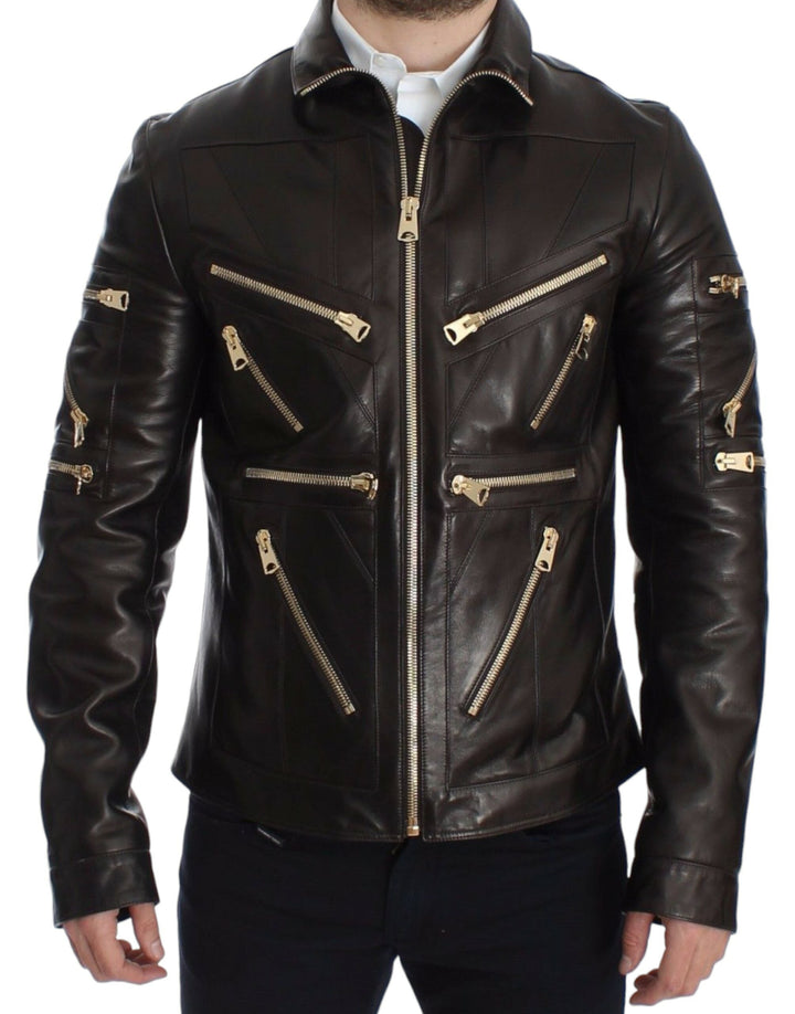 Men’s Dolce &amp; Gabbana Brown Lambskin Leather Zipper Jacket