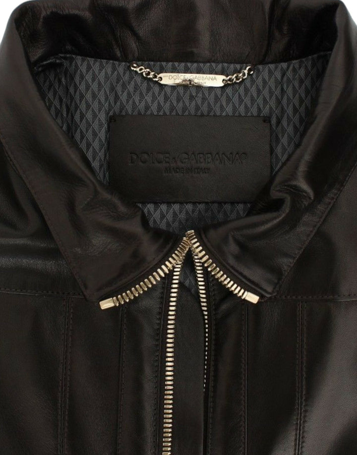 Men’s Dolce &amp; Gabbana Brown Lambskin Leather Zipper Jacket