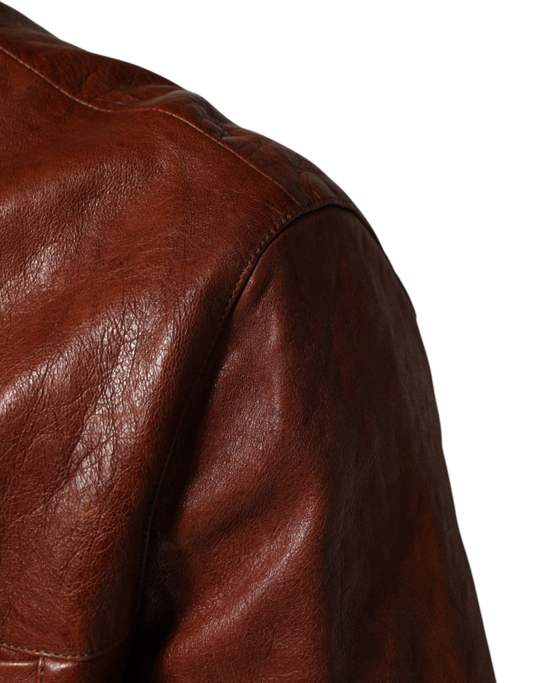 Men’s Dolce &amp; Gabbana Brown Leather Button Down Men Biker Jacket