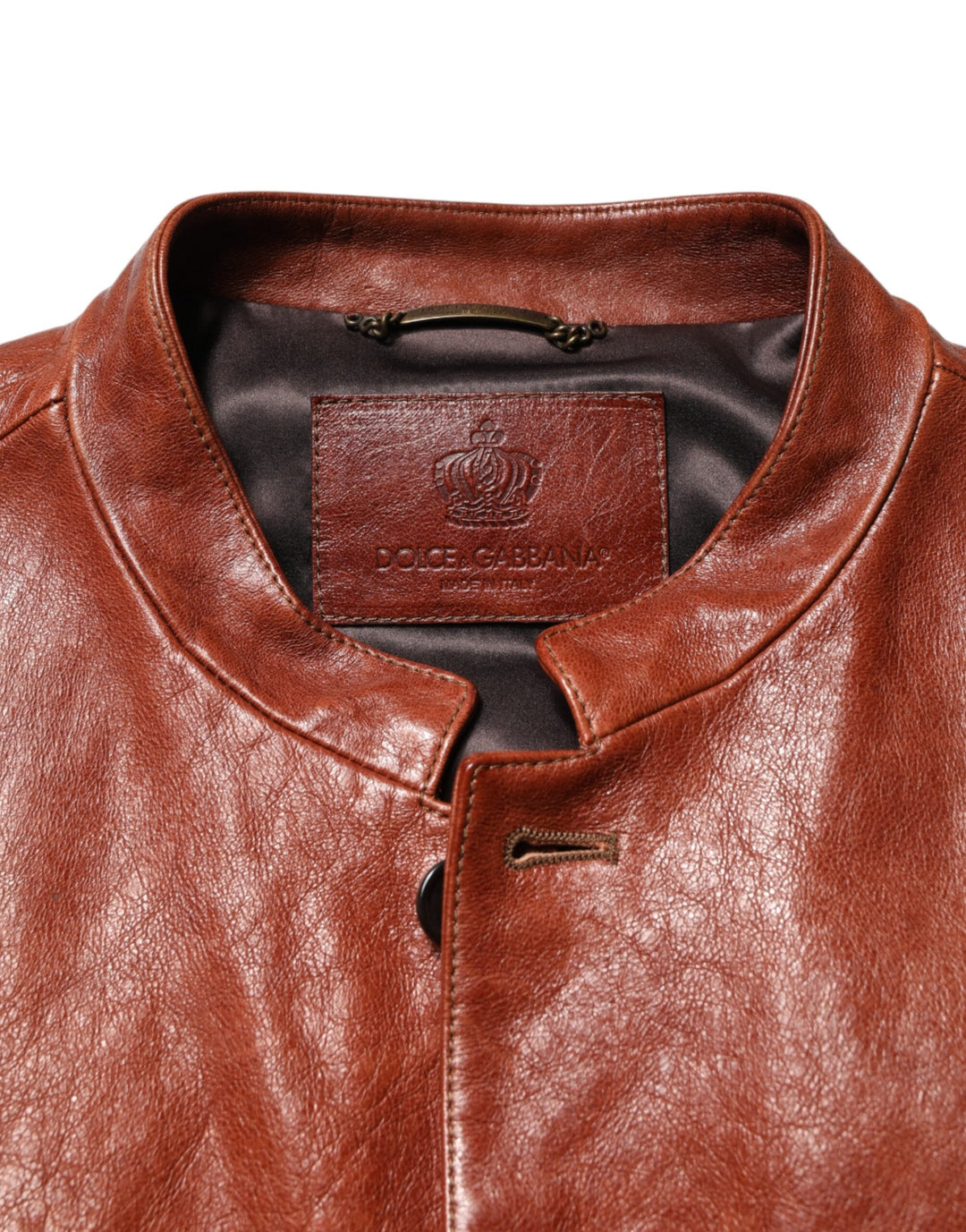 Men’s Dolce &amp; Gabbana Brown Leather Button Down Men Biker Jacket