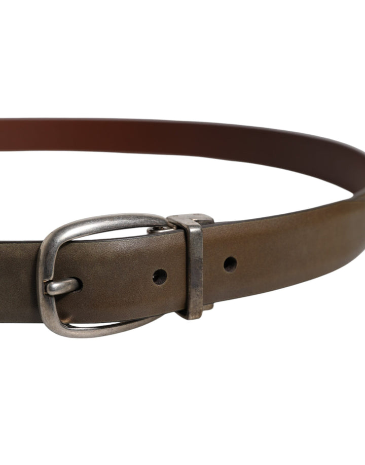Dolce &amp; Gabbana Brown Leather Classic Metal Logo Buckle Belt
