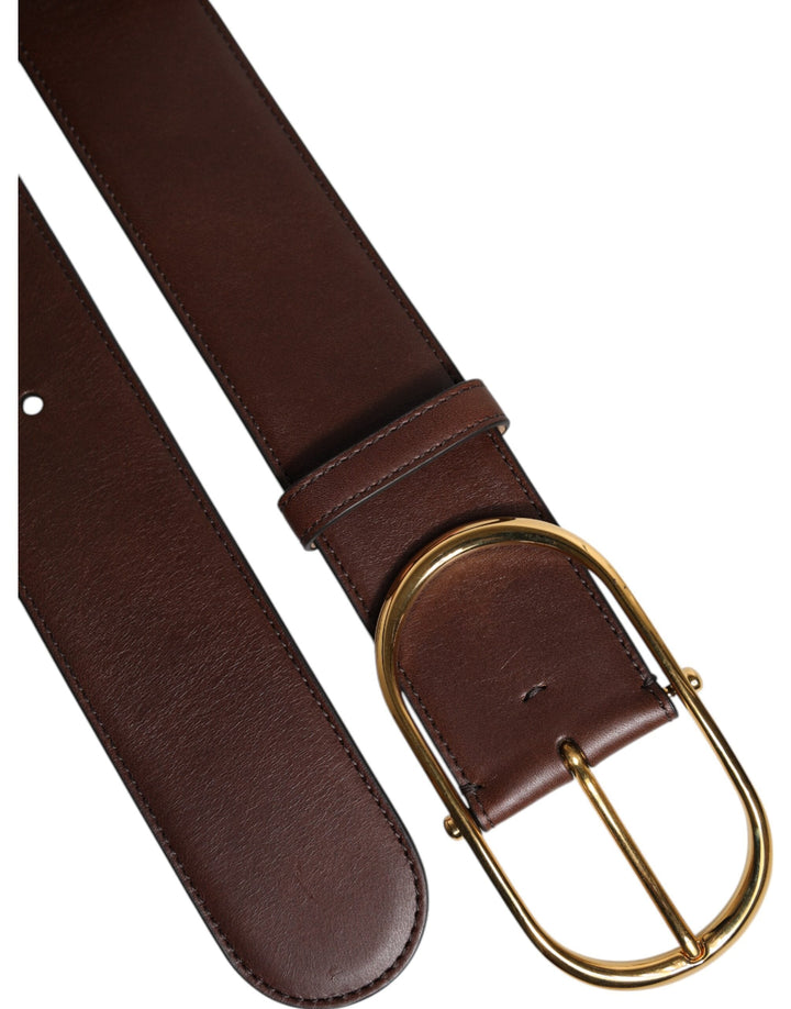 Dolce &amp; Gabbana Brown Leather Classic Metal Oval Buckle Belt